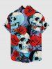 Plus Size Skull Rose Flower Butterfly Print Button Pocket Shirt For Men -  