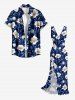 Flower Leaf Print Hawaii Ruffles Split Dress - Bleu M