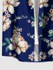 Men's Plus Size Branch Leaf Flower Print Hawaii Button Pocket Shirt - Cadetblue 4XL