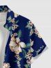 Men's Plus Size Branch Leaf Flower Print Hawaii Button Pocket Shirt - Cadetblue 4XL
