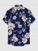 Men's Plus Size Branch Leaf Flower Print Hawaii Button Pocket Shirt - Cadetblue 4XL