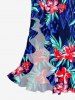 Tropical Leaf Flower Print Hawaii Ruffles Split Dress - Bleu S