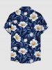 Flower Leaf Print Hawaii Button Pocket Shirt For Men -  