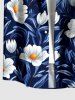 Flower Leaf Print Hawaii Button Pocket Shirt For Men -  