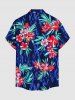 Tropical Leaf Flower Print Hawaii Button Pocket Shirt For Men -  