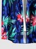 Tropical Leaf Flower Print Hawaii Button Pocket Shirt For Men -  