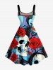 Skull Rose Flower Butterfly Print A Line Dress -  