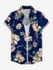 Women's Branch Leaf Flower Print Hawaii Shirt - Cadetblue S