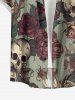 Skulls Rose Flower Leaf Print Buttons Pocket Hawaii Shirt For Men -  