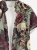 Skulls Rose Flower Leaf Print Buttons Pocket Hawaii Shirt For Men -  