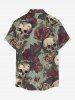 Skulls Rose Flower Leaf Print Buttons Pocket Hawaii Shirt For Men -  