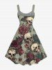 Plus Size Skulls Rose Flower Leaf Print Hawaii Tank Dress -  