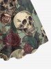 Plus Size Skulls Rose Flower Leaf Print Hawaii Tank Dress -  