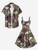 Plus Size Skulls Rose Flower Leaf Print Hawaii Tank Dress -  