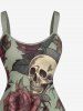 Plus Size Skulls Rose Flower Leaf Print Hawaii Tank Dress -  