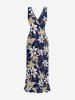 Flowers Leaf Print Hawaii Ruffles Split Surplice Dress -  