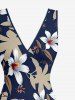 Flowers Leaf Print Hawaii Ruffles Split Surplice Dress -  