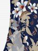 Flowers Leaf Print Hawaii Ruffles Split Surplice Dress -  