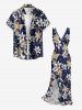Flowers Leaf Print Hawaii Ruffles Split Surplice Dress -  