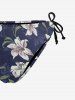 Flower Leaf Branch Print Hawaii Plunging Halter Backless Bikini Set -  