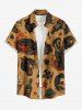 Plus Size Skull Tiger Fire Flame Car Print Button Pocket Shirt For Men - Brun Légère 4XL