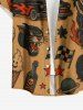Plus Size Skull Tiger Fire Flame Car Print Button Pocket Shirt For Men - Brun Légère 4XL