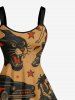Plus Size Skull Tiger Fire Flame Car Print A Line Dress -  