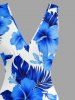 Hibiscus Flower Tropical Leaf Print Hawaii Ruffles Split Surplice Dress -  