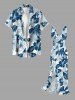 Hibiscus Flower Leaf Print Hawaii Ruffles Split Surplice Dress - Paon Bleu XXXL