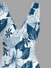 Hibiscus Flower Leaf Print Hawaii Ruffles Split Surplice Dress - Paon Bleu XXXL
