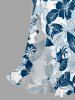 Hibiscus Flower Leaf Print Hawaii Ruffles Split Surplice Dress - Paon Bleu XXXL
