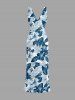 Hibiscus Flower Leaf Print Hawaii Ruffles Split Surplice Dress - Paon Bleu XXXL