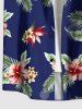 Hibiscus Flower Tropical Leaf Print Buttons Pocket Hawaii Shirt For Men -  
