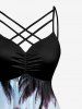 Coconut Tree Ombre Print Ruched Lattice Crisscross Straps Hawaii Dress - Noir XS