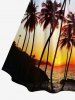 Coconut Tree Ombre Print Ruched Lattice Crisscross Straps Hawaii Dress - Noir XS