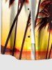 Plus Size Coconut Tree Ombre Print Buttons Pocket Hawaii Shirt For Men -  
