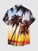 Plus Size Coconut Tree Ombre Print Buttons Pocket Hawaii Shirt For Men -  