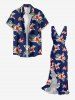 Hibiscus Flower Tropical Leaf Print Hawaii Ruffles Split Surplice Dress -  