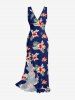 Hibiscus Flower Tropical Leaf Print Hawaii Ruffles Split Surplice Dress -  