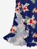 Hibiscus Flower Tropical Leaf Print Hawaii Ruffles Split Surplice Dress -  