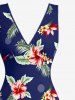 Hibiscus Flower Tropical Leaf Print Hawaii Ruffles Split Surplice Dress -  