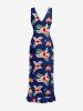 Hibiscus Flower Tropical Leaf Print Hawaii Ruffles Split Surplice Dress -  