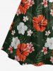 Hibiscus Flowers Leaf Print Ruched Lattice Crisscross Straps Hawaii Dress - Vert profond 3X