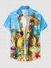 Parrot Duck Pineapple Fruit Juice Flowers Print Buttons Pocket Hawaii Shirt For Men -  