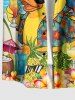Parrot Duck Pineapple Fruit Juice Flowers Print Buttons Pocket Hawaii Shirt For Men -  