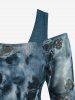 Plus Size Rose Flower Tie Dye Print Lace Up 2 in 1 A Line Dress -  