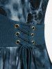Plus Size Rose Flower Tie Dye Print Lace Up 2 in 1 A Line Dress -  