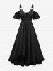 Robe grande taille asymétrique à épaules dénudées avec bordure en dentelle, lacets et œillets - Noir 2X | US 18-20