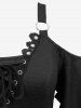 Robe grande taille asymétrique à épaules dénudées avec bordure en dentelle, lacets et œillets - Noir 2X | US 18-20