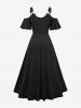 Plus Size Lace Trim Lace-up Grommets Asymmetrical Cold Shoulder Dress -  